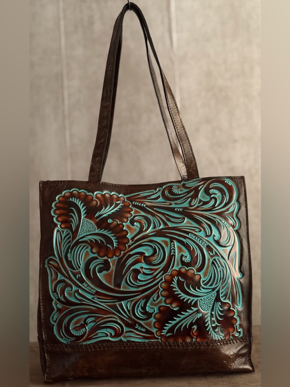 Patricia Nash Tooled Turquoise Collection Italian Tuscano Leather Tote Bag